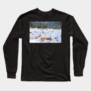 Among the Rocks: Autumn Snow in The Rockies Long Sleeve T-Shirt